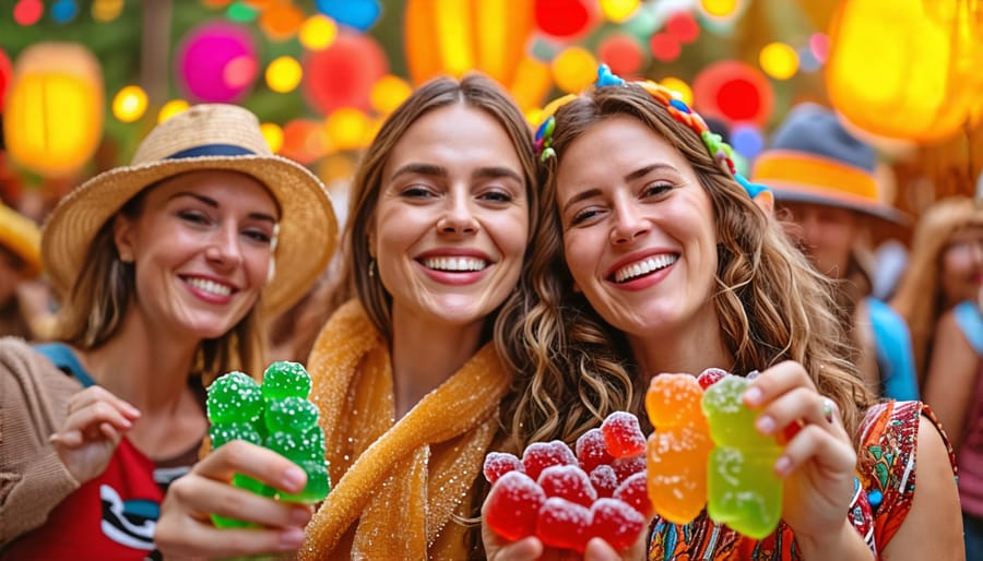 People celebrating at a Canadian cultural event with THC gummies