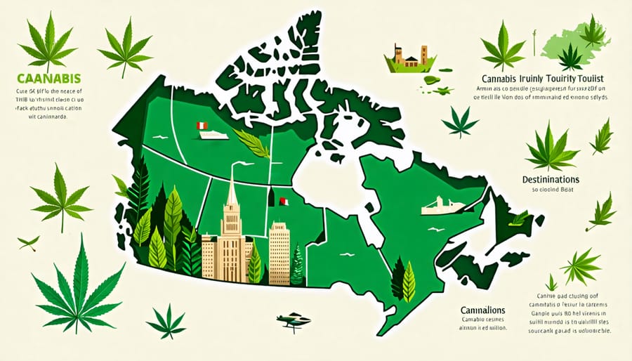 Map highlighting cannabis-friendly tourist locations in Canada